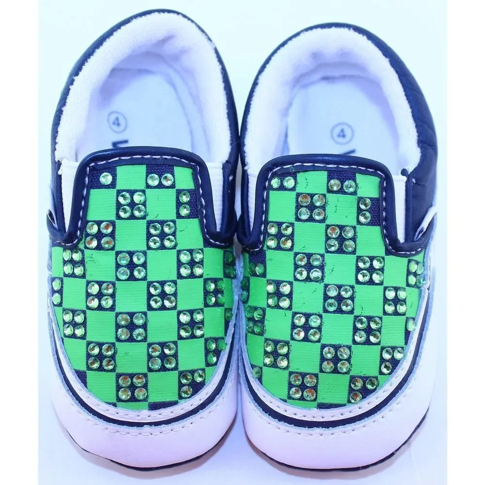 Vans Navy Green Crystal Rhinestone Sneakers Crib 4